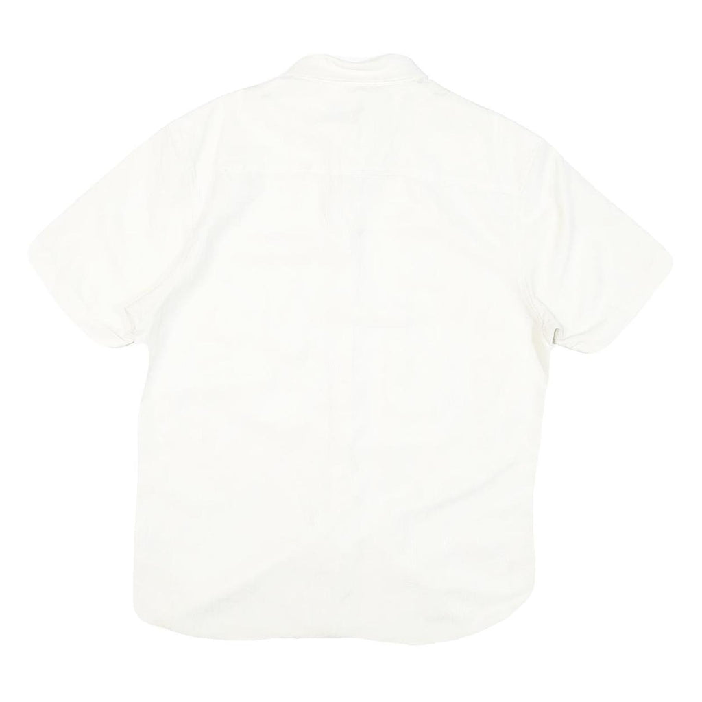 WOODY'S Mens White Shirt L Cotton Blend Casual Short Sleeve Button