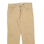 CARHARTT Mens Beige Relaxed Straight Trousers W32 L30 Cotton Blend Workwear Zip