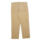 CARHARTT Mens Beige Relaxed Straight Trousers W32 L30 Cotton Blend Workwear Zip
