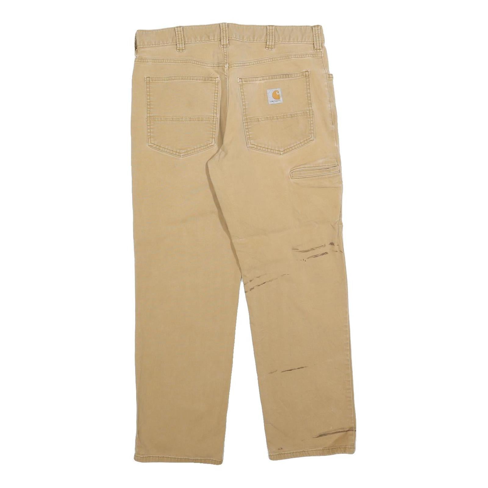 CARHARTT Mens Beige Relaxed Straight Trousers W32 L30 Cotton Blend Workwear Zip