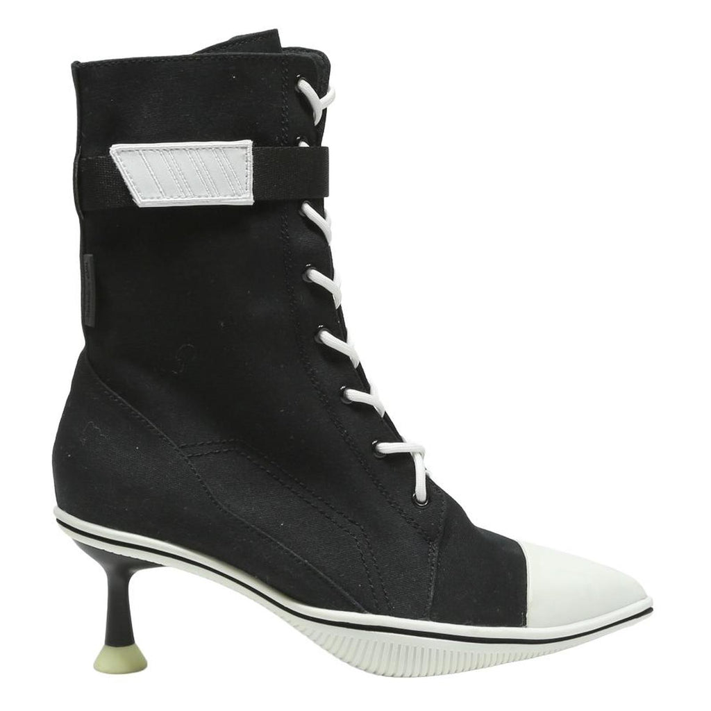 CHARLES & KEITH Womens Black Canvas Lace-Up Ankle Boots UK 2 Kitten Heel
