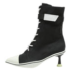 CHARLES & KEITH Womens Black Canvas Lace-Up Ankle Boots UK 2 Kitten Heel