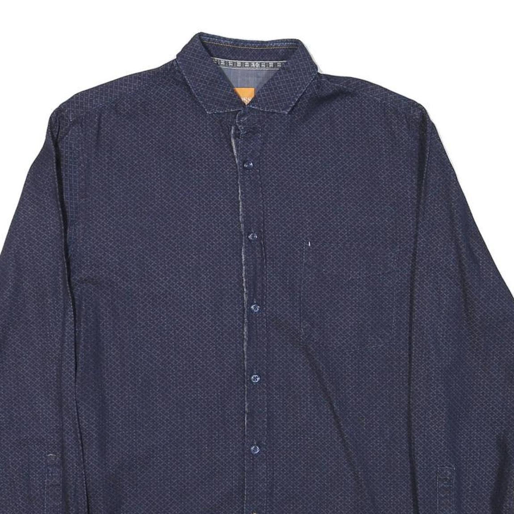 HUGO BOSS Mens Blue Printed Shirt S Cotton Blend Elegant Casual