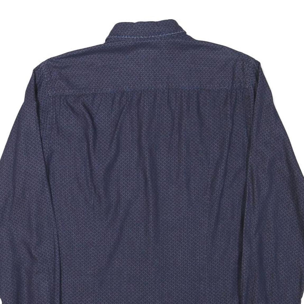 HUGO BOSS Mens Blue Printed Shirt S Cotton Blend Elegant Casual