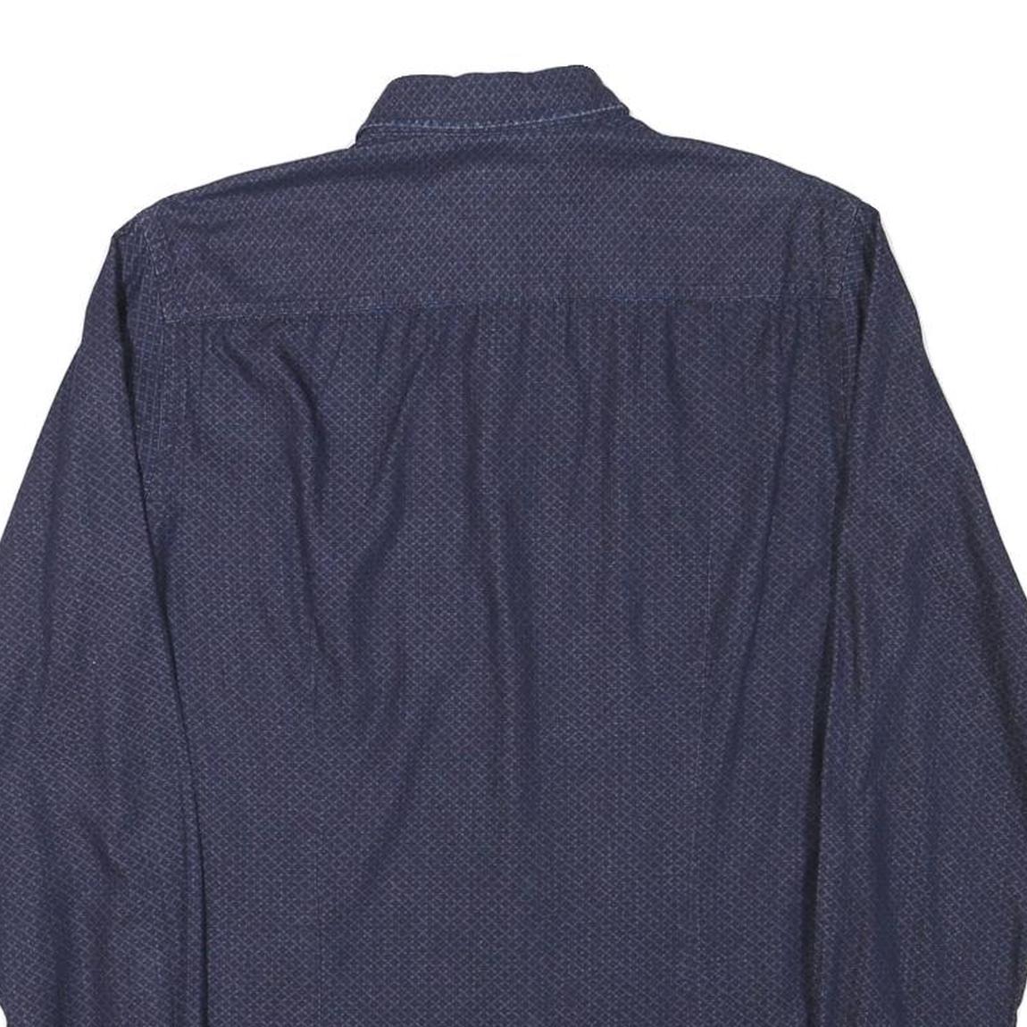 HUGO BOSS Mens Blue Printed Shirt S Cotton Blend Elegant Casual