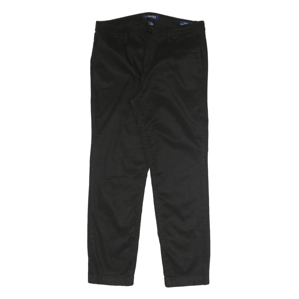 NAUTICA Mens Cotton Blend Black Slim Slim Trousers W31 L27 Casual Smart Zip