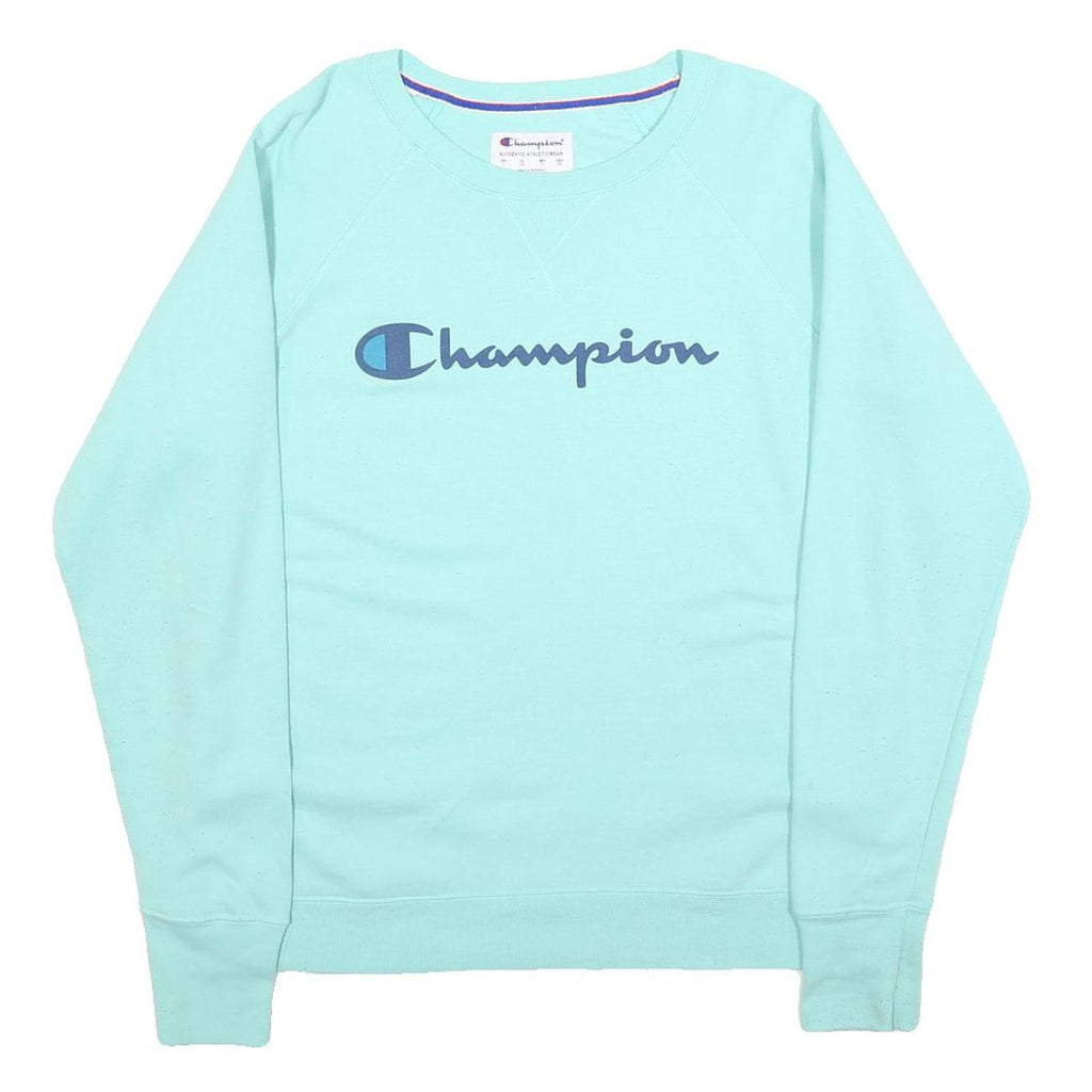 CHAMPION Womens Blue Crew Neck L Cotton Logo Sweatshirt Casual Pullover