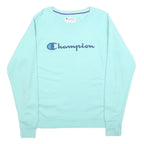 CHAMPION Womens Blue Crew Neck L Cotton Logo Sweatshirt Casual Pullover