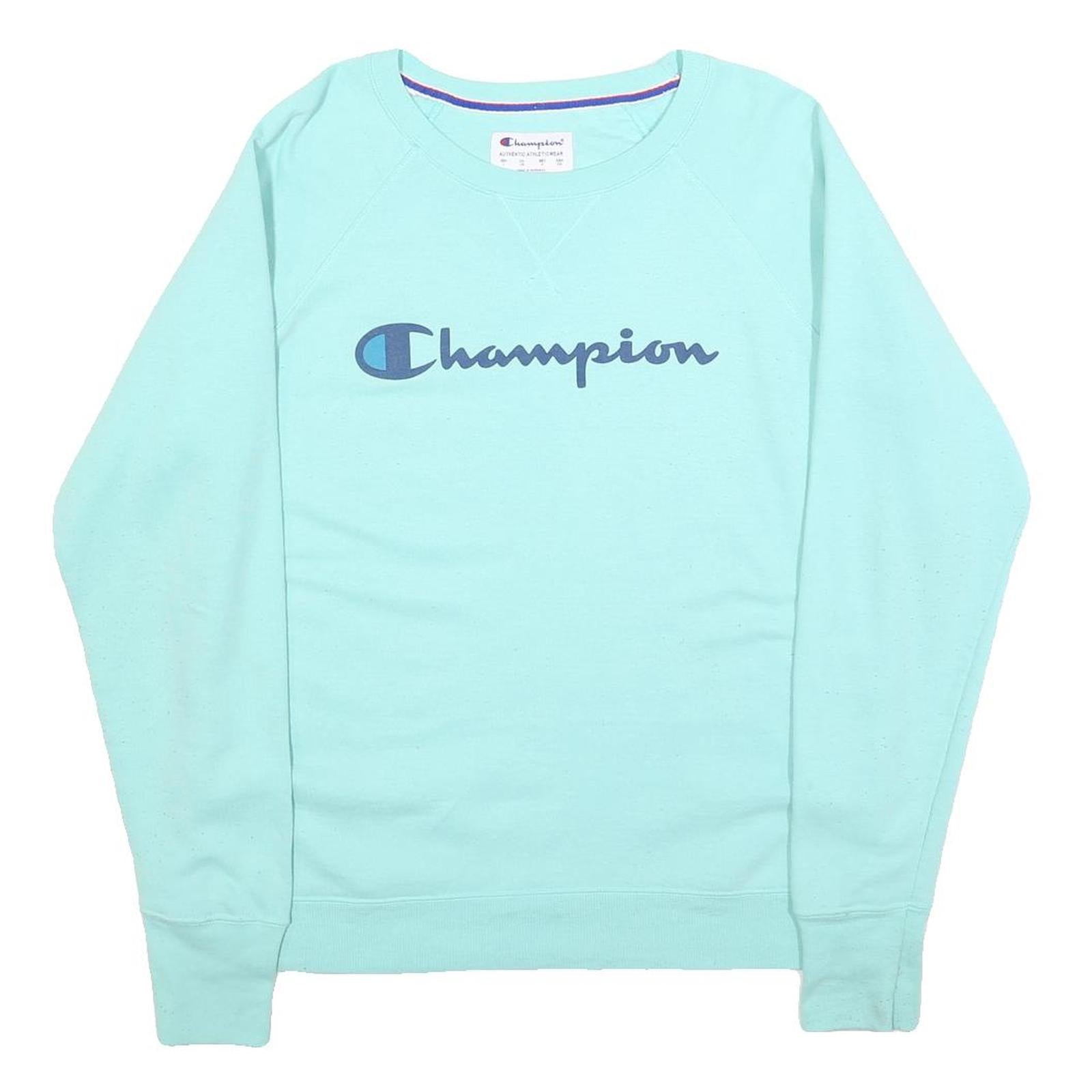 CHAMPION Womens Blue Crew Neck L Cotton Logo Sweatshirt Casual Pullover