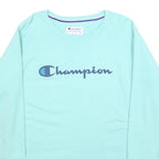 CHAMPION Womens Blue Crew Neck L Cotton Logo Sweatshirt Casual Pullover
