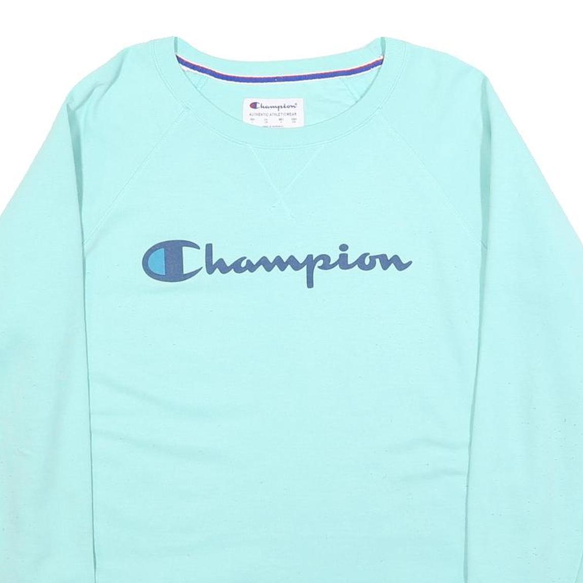 CHAMPION Womens Blue Crew Neck L Cotton Logo Sweatshirt Casual Pullover