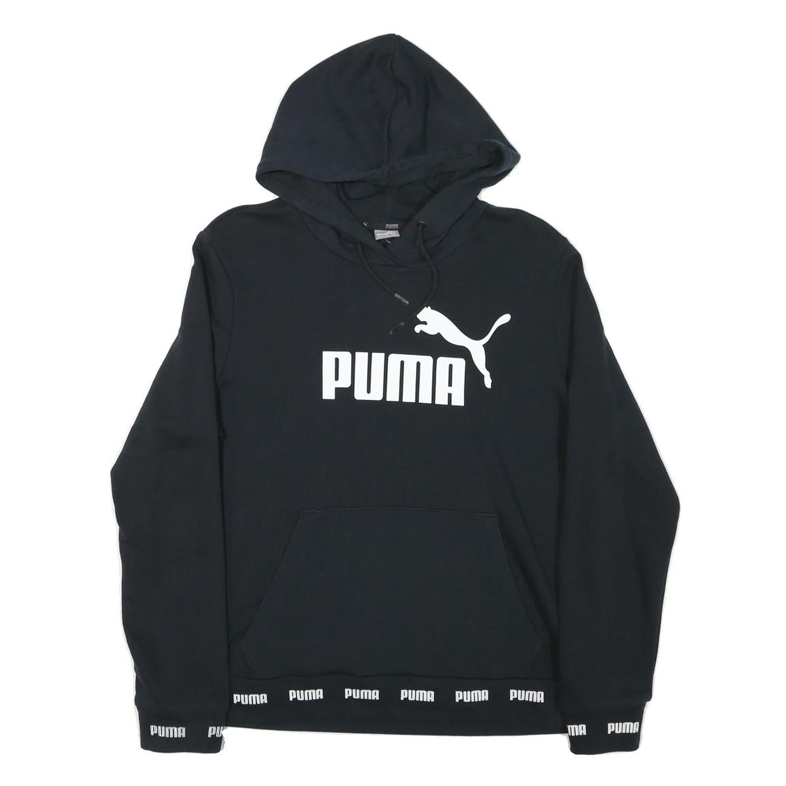 PUMA Womens Black Hoodie XL Cotton Blend Pullover Logo Print Casual