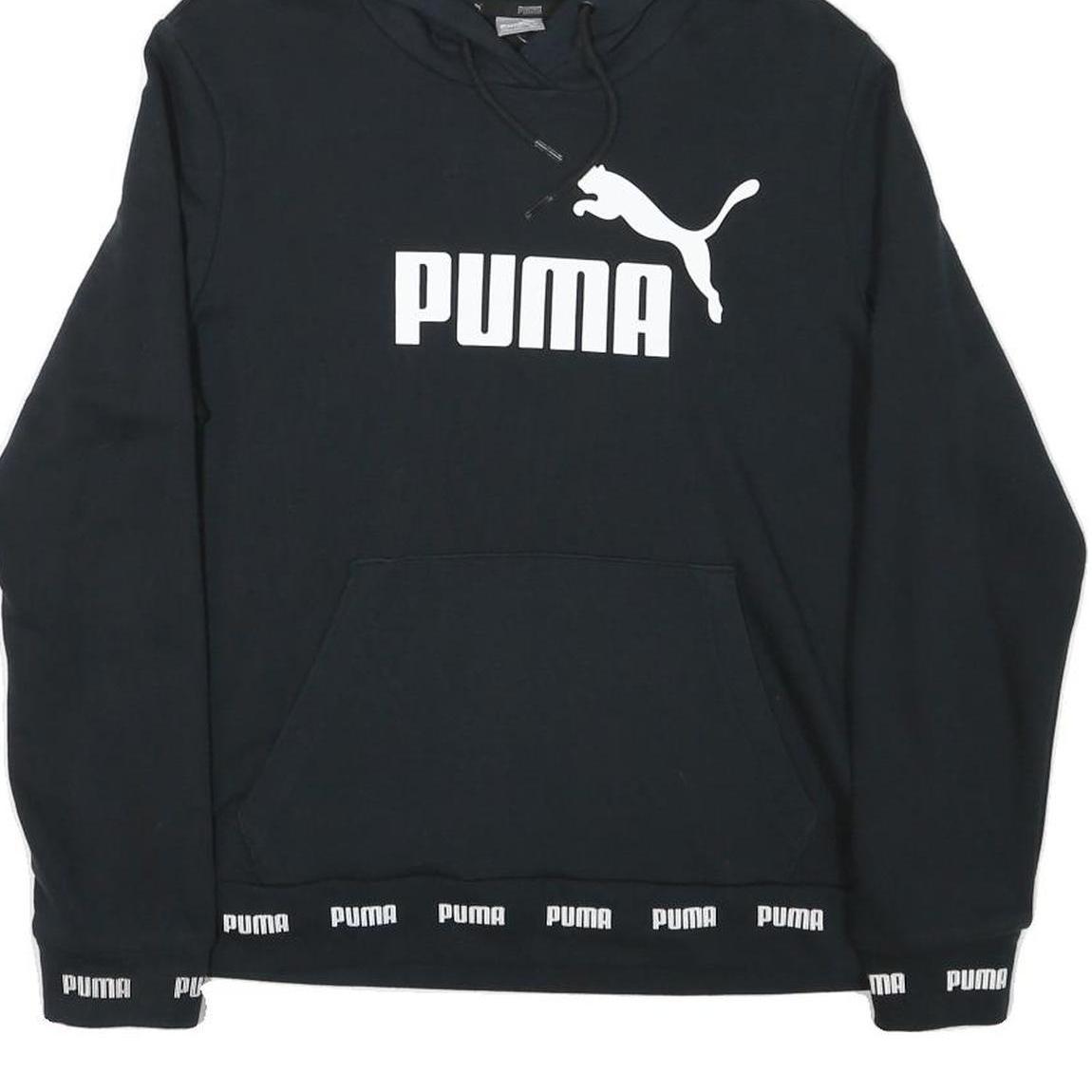PUMA Womens Black Hoodie XL Cotton Blend Pullover Logo Print Casual
