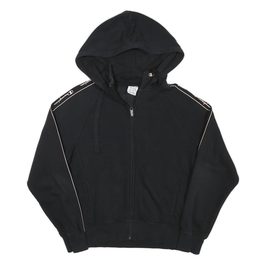 CHAMPION Womens Black Full Zip Hoodie M Logo Tape Casual Streetwear
