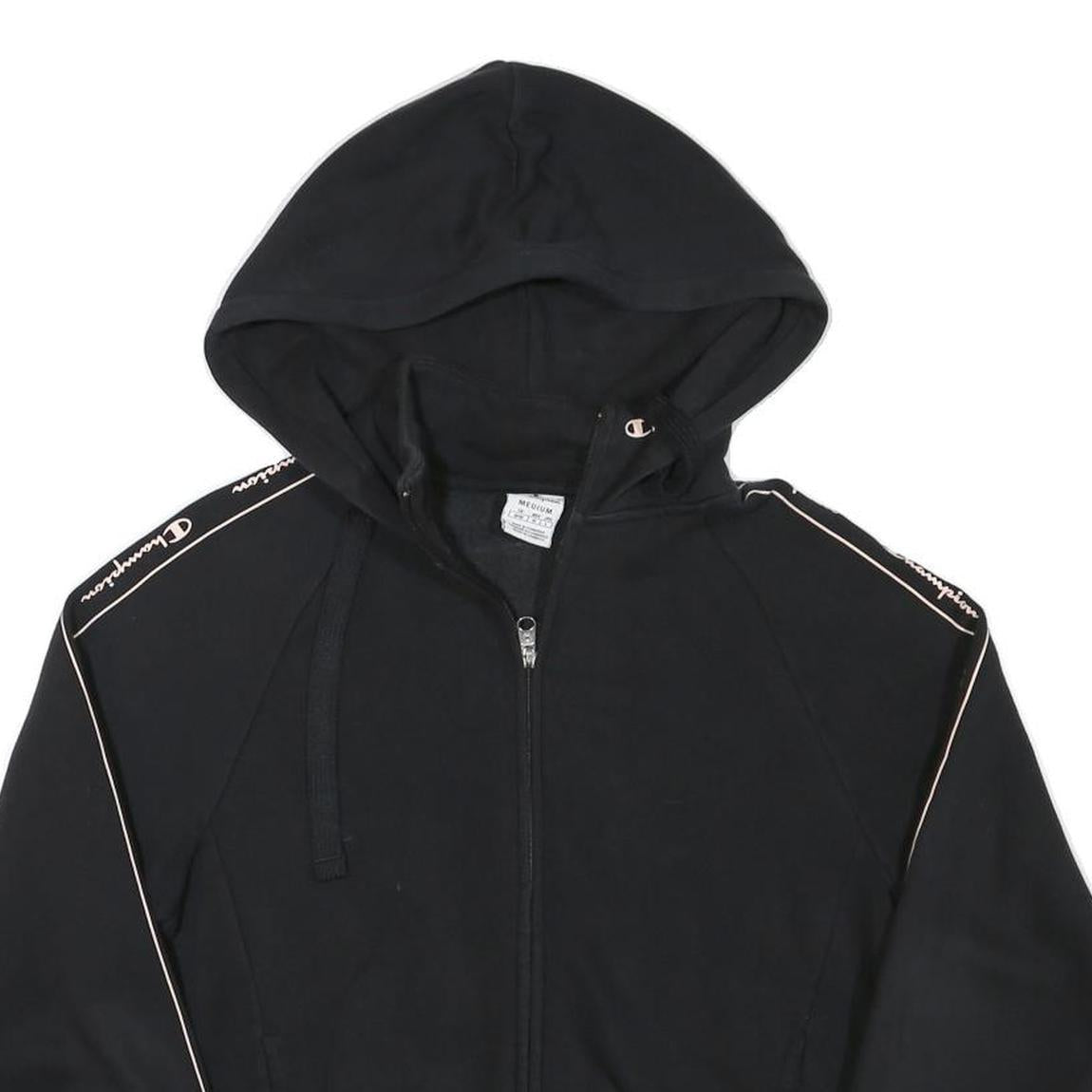 CHAMPION Womens Black Full Zip Hoodie M Logo Tape Casual Streetwear