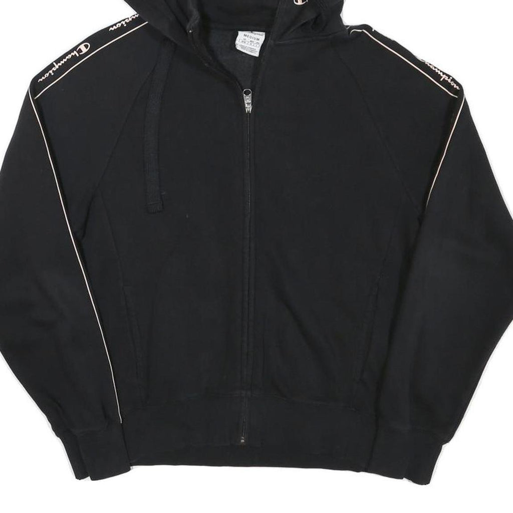 CHAMPION Womens Black Full Zip Hoodie M Logo Tape Casual Streetwear
