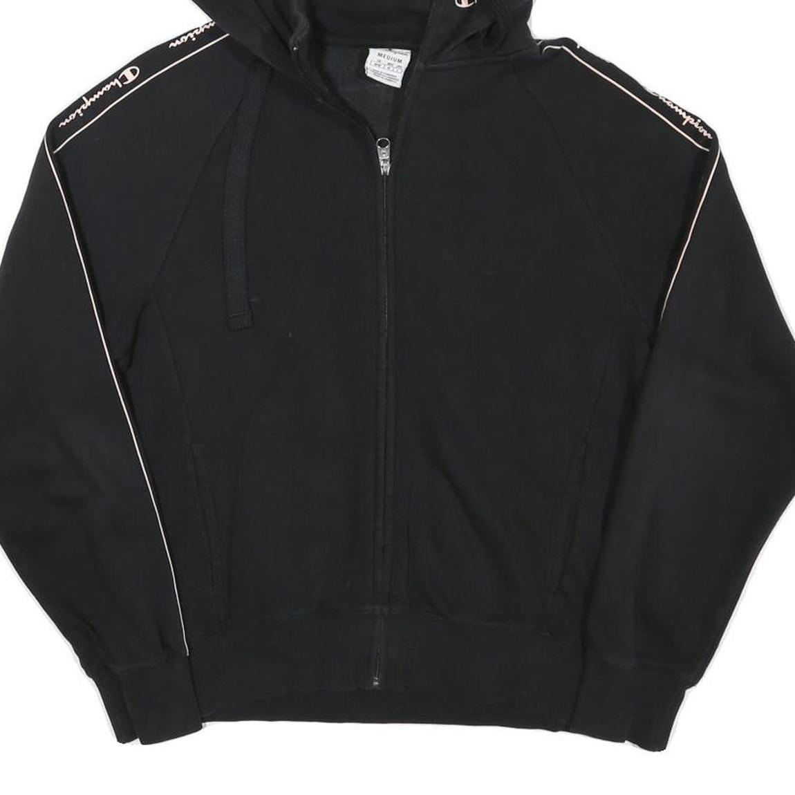 CHAMPION Womens Black Full Zip Hoodie M Logo Tape Casual Streetwear