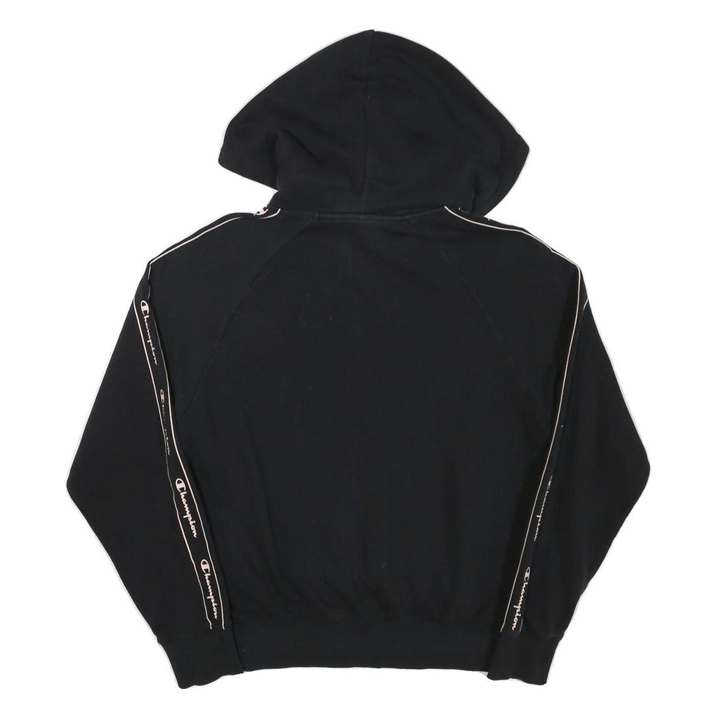 CHAMPION Womens Black Full Zip Hoodie M Logo Tape Casual Streetwear