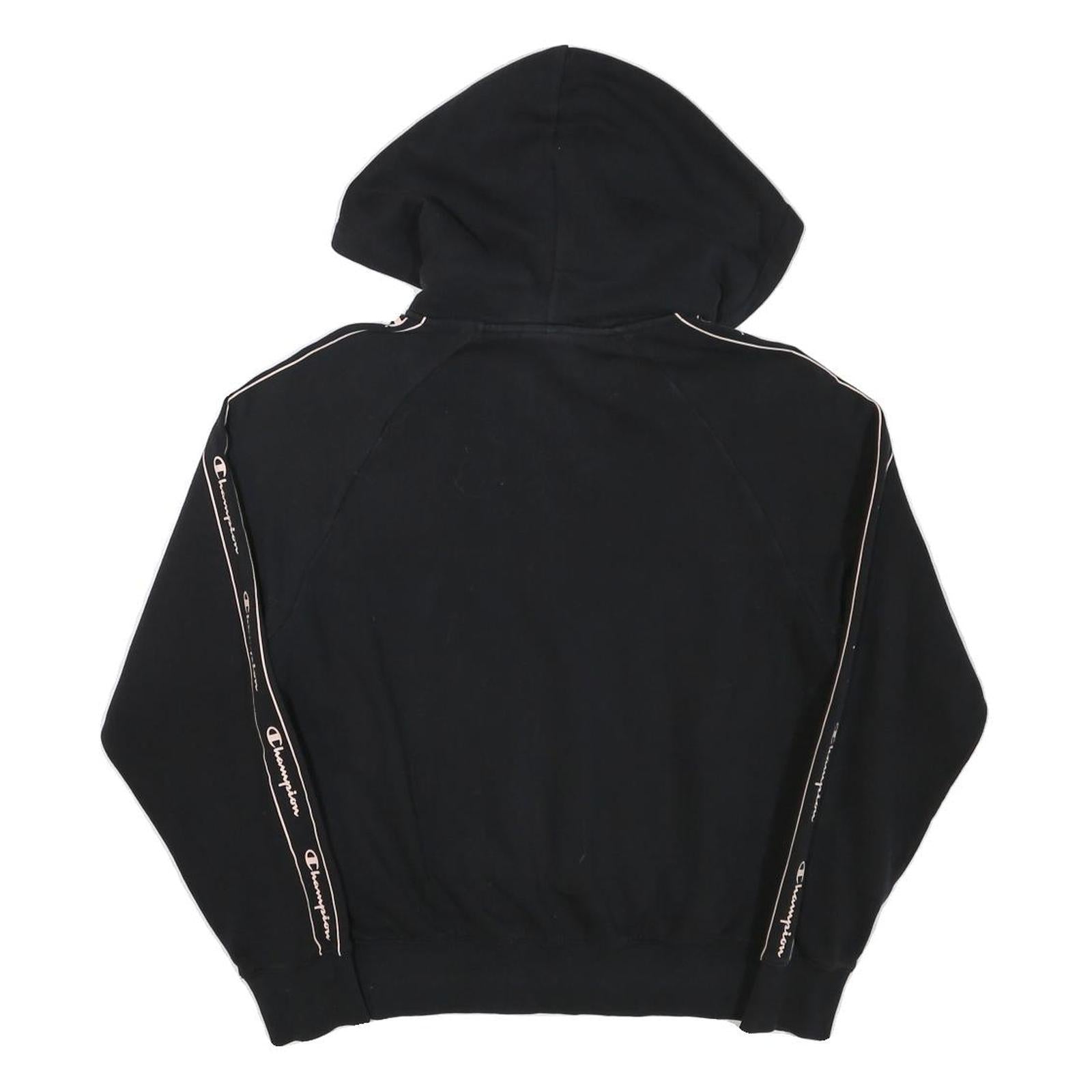 CHAMPION Womens Black Full Zip Hoodie M Logo Tape Casual Streetwear