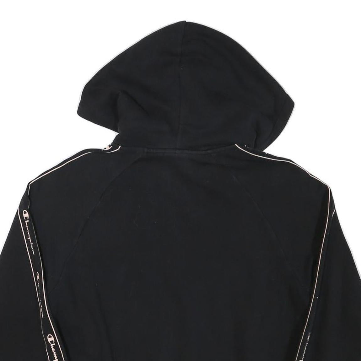 CHAMPION Womens Black Full Zip Hoodie M Logo Tape Casual Streetwear