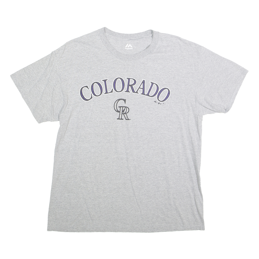 MAJESTIC Mens Grey Colorado Graphic T-Shirt L Short Sleeve Crew Neck Cotton