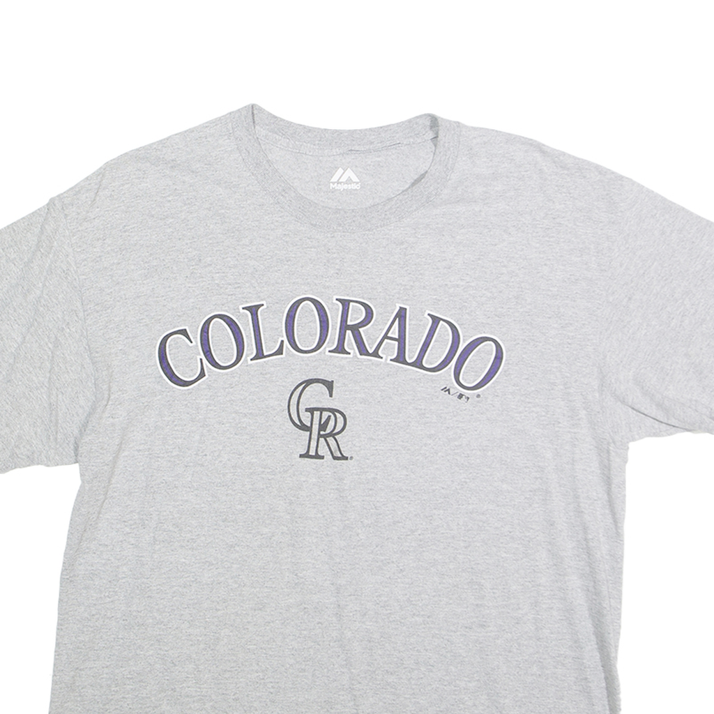 MAJESTIC Mens Grey Colorado Graphic T-Shirt L Short Sleeve Crew Neck Cotton