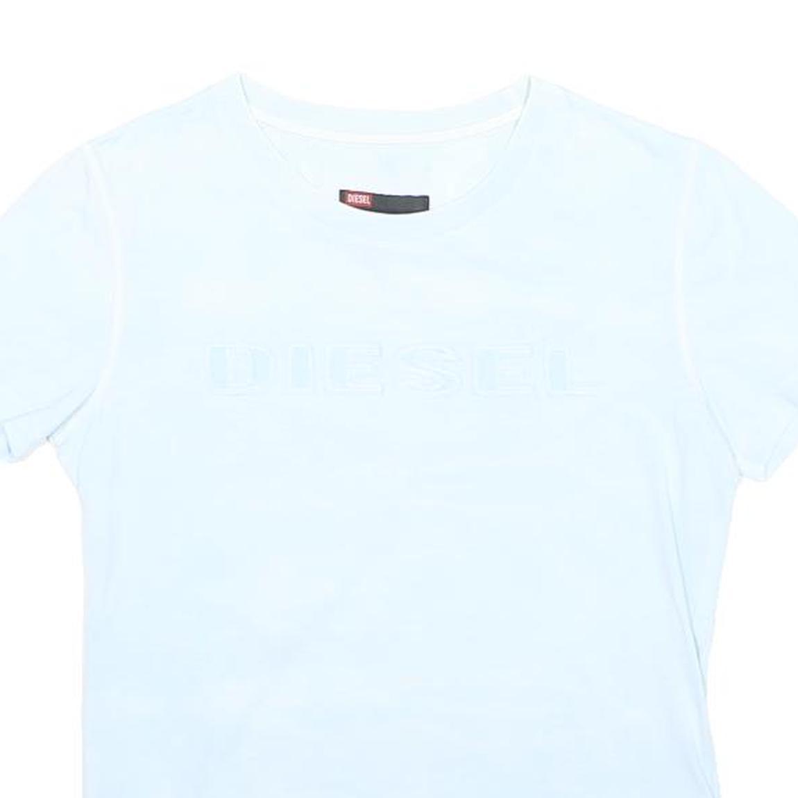 DIESEL Girls White Logo Graphic T-Shirt M Short Sleeve Crew Neck Cotton Blend