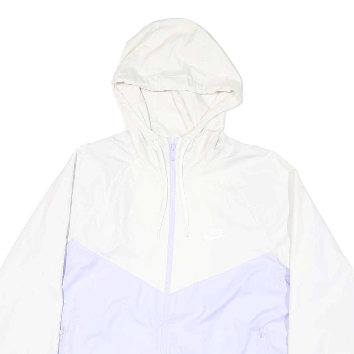 NIKE Womens White & Pale Lilac Lightweight Zip Up Jacket L Polyester Blend Plain