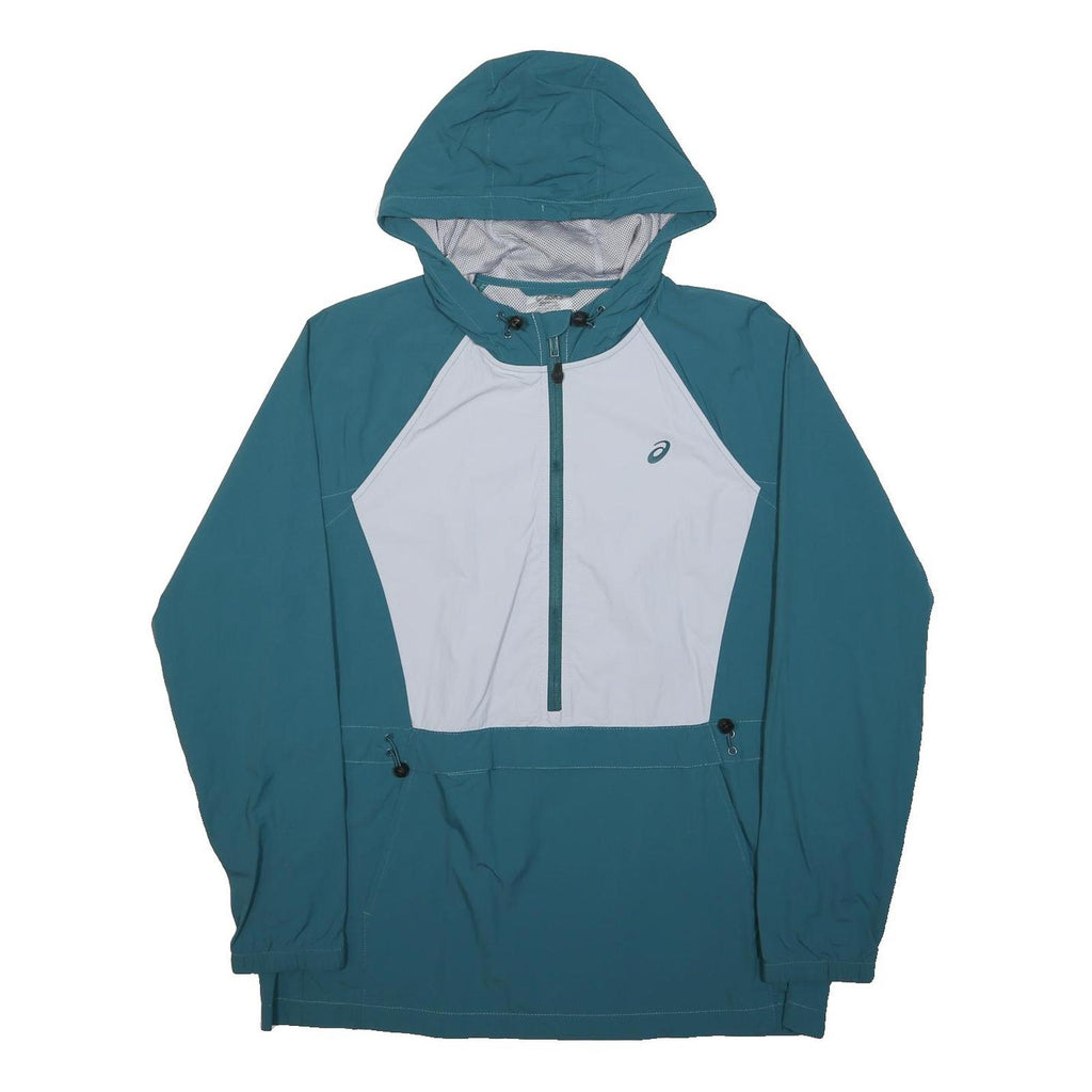 ASICS Mens Blue & White Track Jacket L Polyester Zip Hooded Sportswear