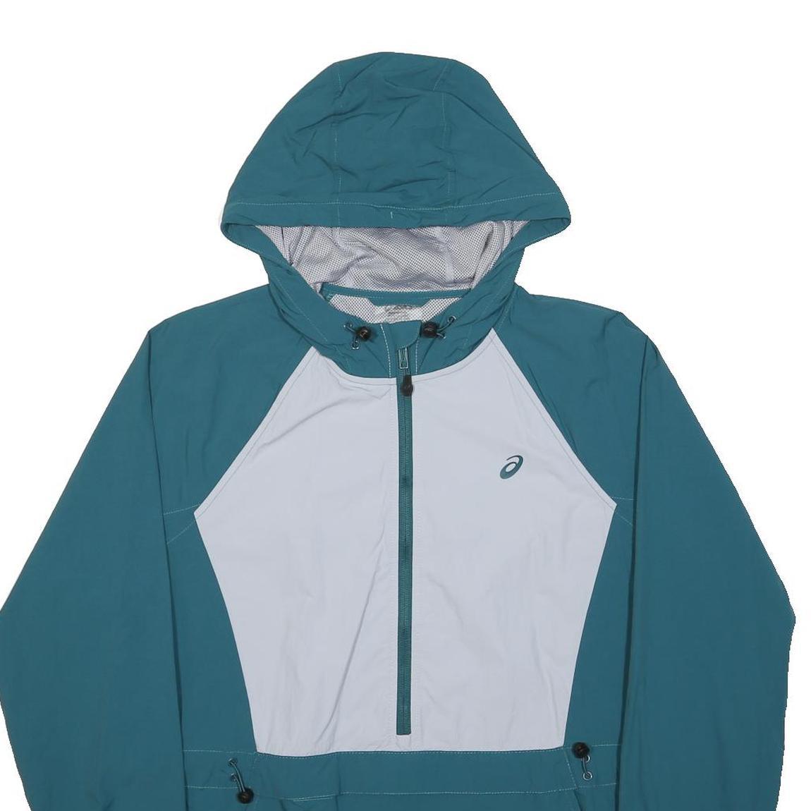 ASICS Mens Blue & White Track Jacket L Polyester Zip Hooded Sportswear