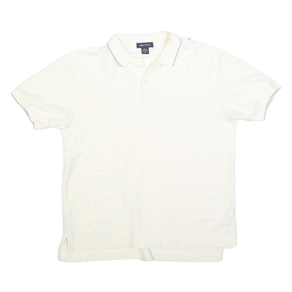 NAUTICA Mens White Short Sleeve Plain M Cotton Blend Polo Shirt Casual Classic