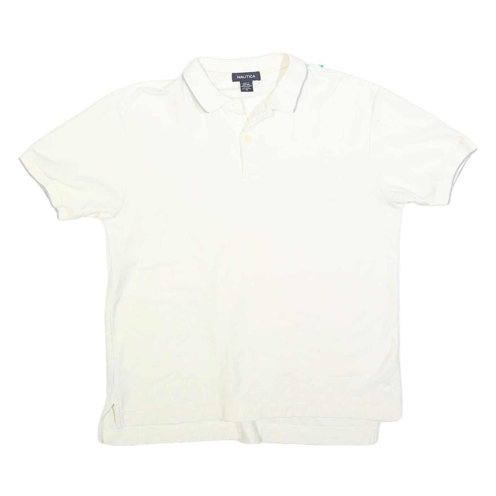 NAUTICA Mens White Short Sleeve Plain M Cotton Blend Polo Shirt Casual Classic