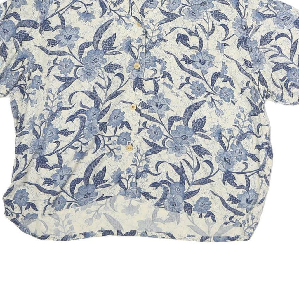 LIZ CLAIRBORNE Womens White & Blue Floral Cotton Blend Shirt M Summer Casual