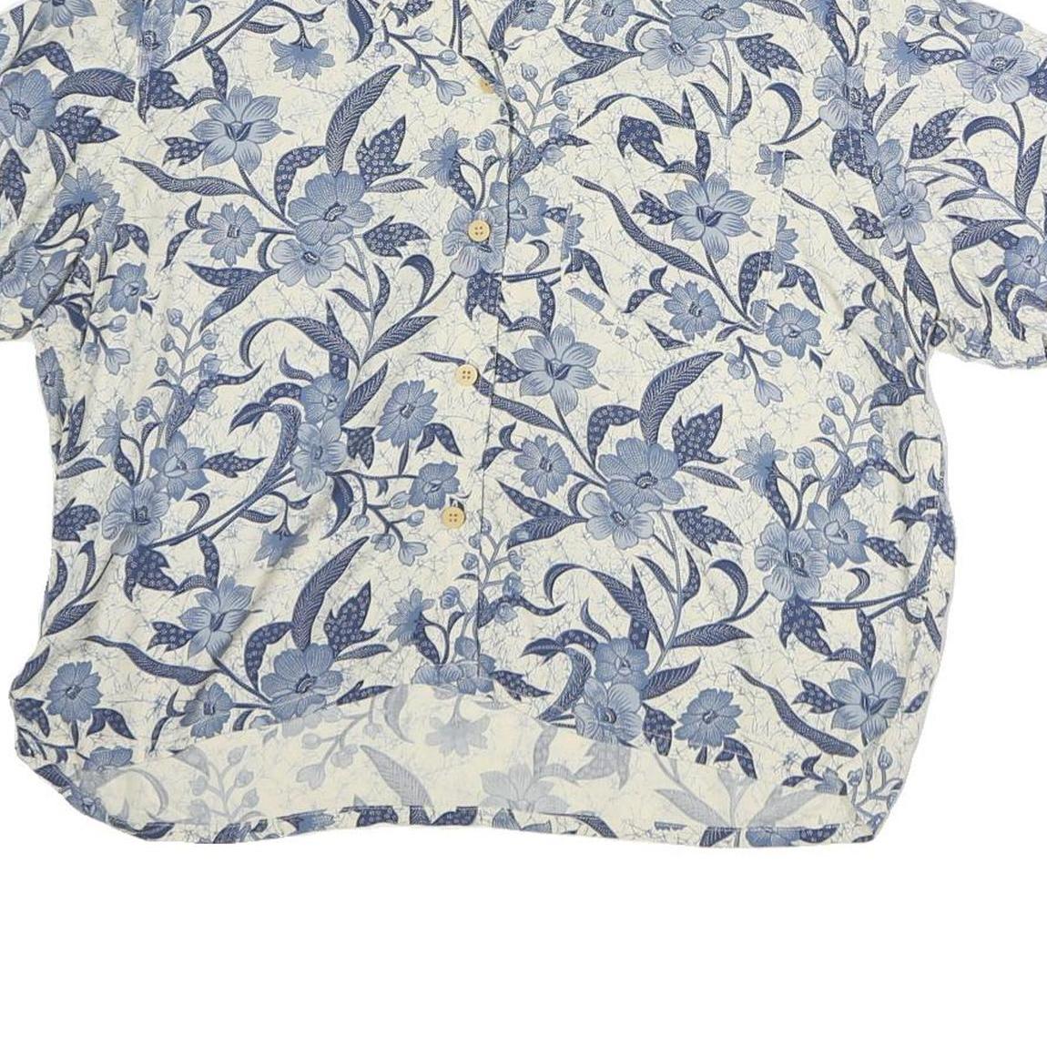 LIZ CLAIRBORNE Womens White & Blue Floral Cotton Blend Shirt M Summer Casual