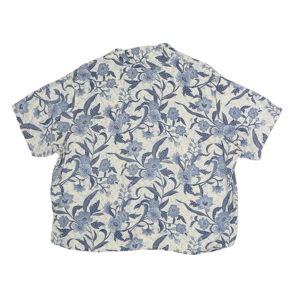 LIZ CLAIRBORNE Womens White & Blue Floral Cotton Blend Shirt M Summer Casual