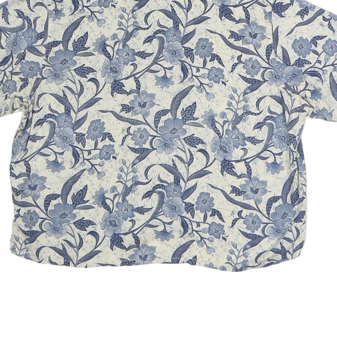 LIZ CLAIRBORNE Womens White & Blue Floral Cotton Blend Shirt M Summer Casual