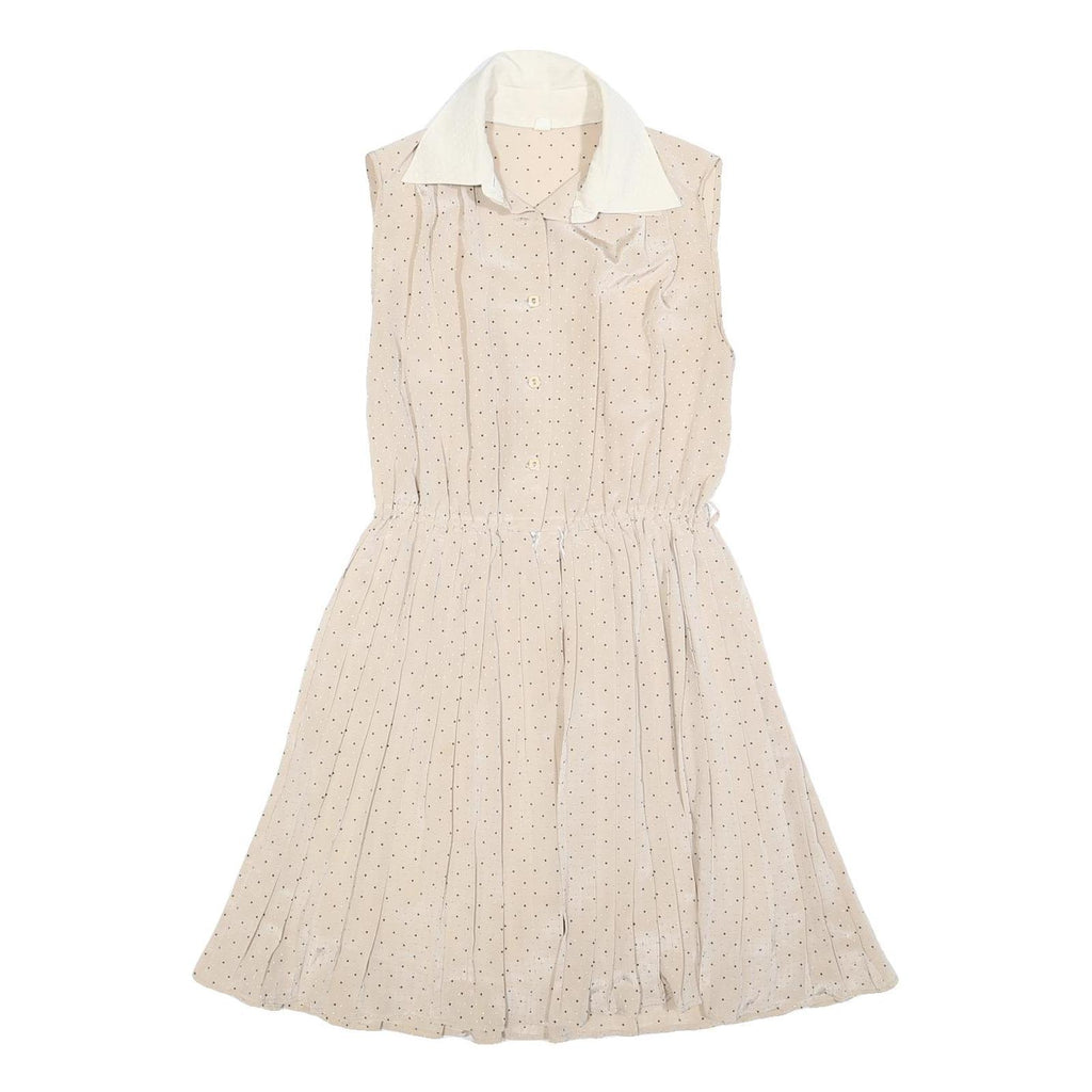 Womens Beige & Black Polka Dot Sleeveless Day Dress Polyester Blend S Shirt