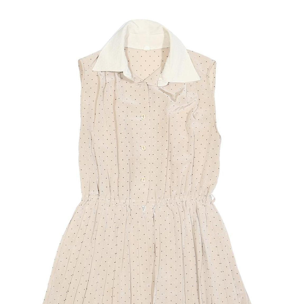 Womens Beige & Black Polka Dot Sleeveless Day Dress Polyester Blend S Shirt