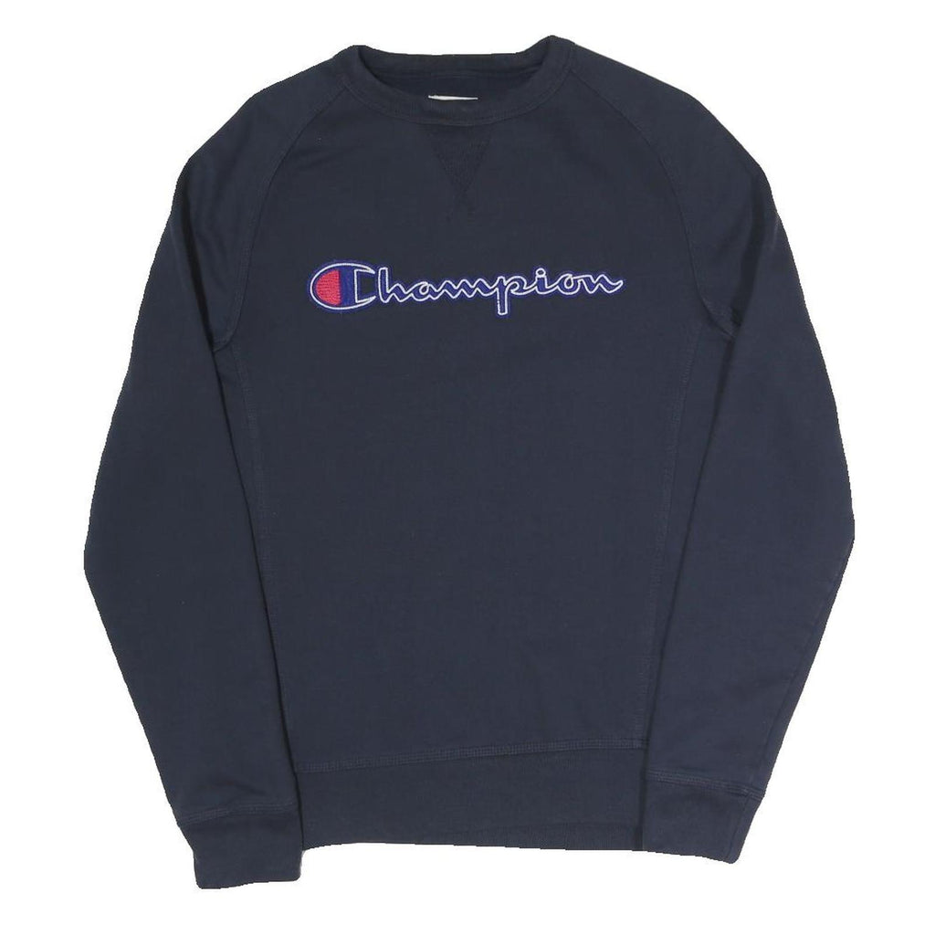 CHAMPION Mens Navy Blue Crew Neck S Cotton Blend Logo Sweatshirt