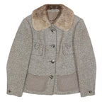 Womens Beige & Brown Wool Button Collar Jacket S Woven Tweed Classic Winter Wear