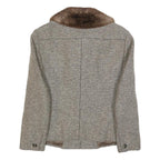 Womens Beige & Brown Wool Button Collar Jacket S Woven Tweed Classic Winter Wear