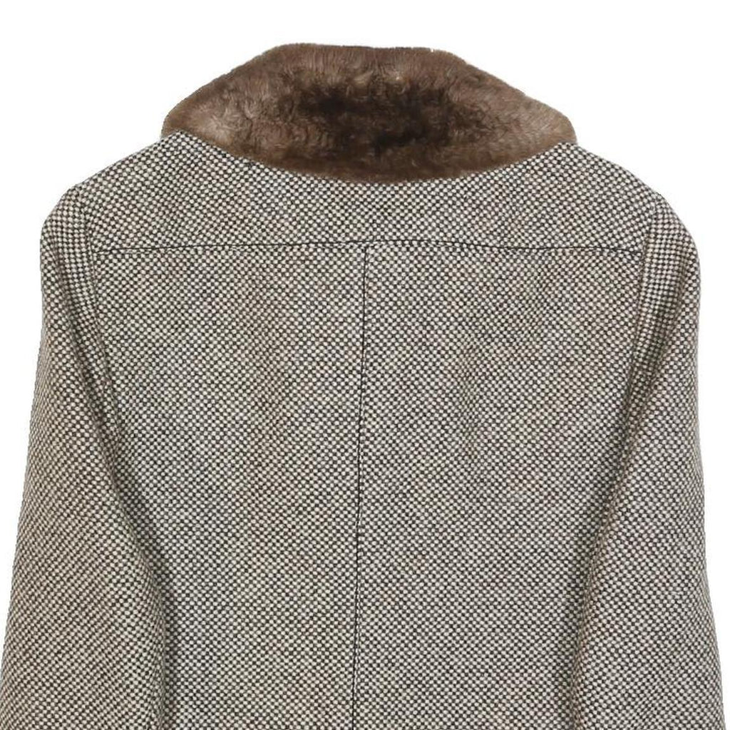 Womens Beige & Brown Wool Button Collar Jacket S Woven Tweed Classic Winter Wear