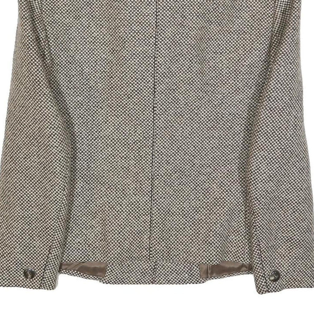 Womens Beige & Brown Wool Button Collar Jacket S Woven Tweed Classic Winter Wear