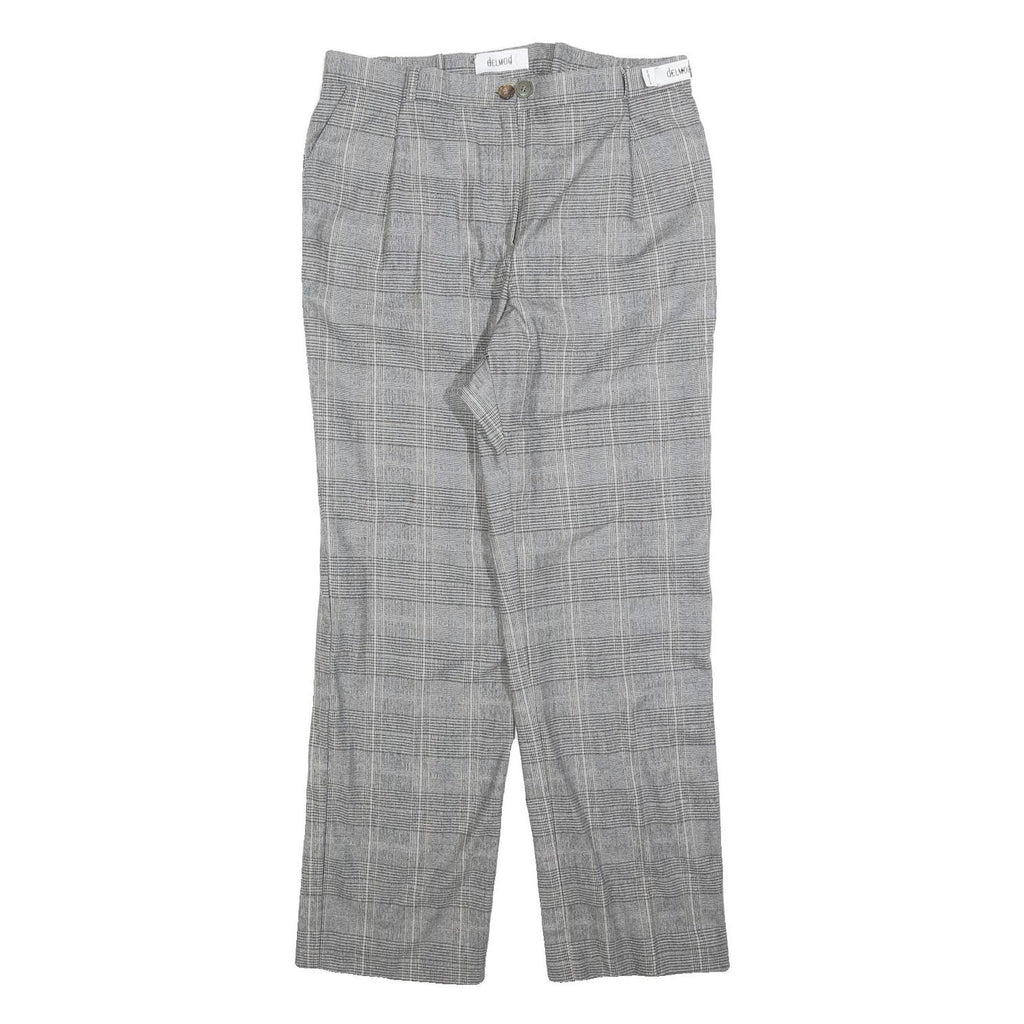DELMOD Womens Wool Blend Grey Check Regular Straight Trousers W34 L28 Classic