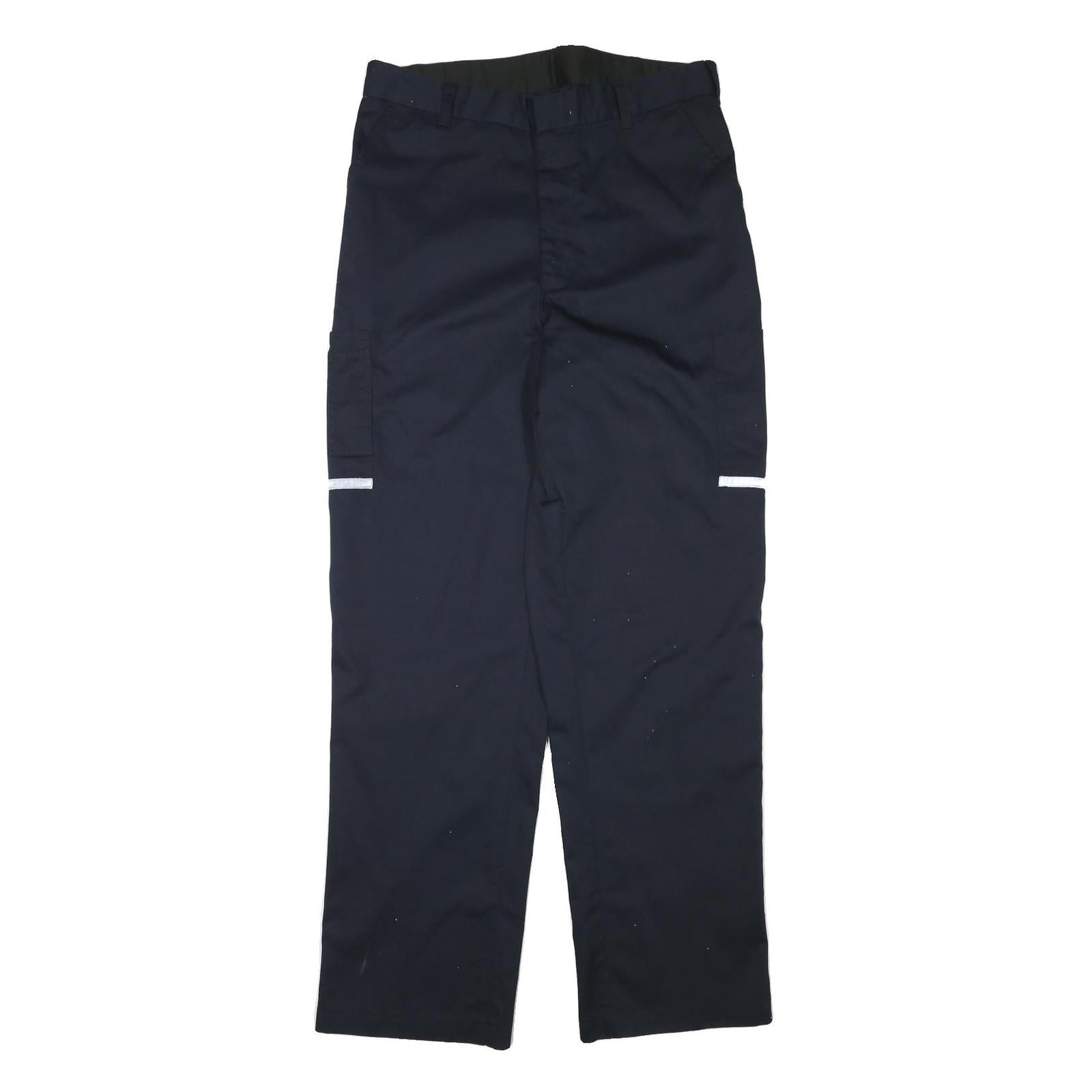 Mens Navy Relaxed Fit Polyester Blend Workwear Zip Trousers W34 L33