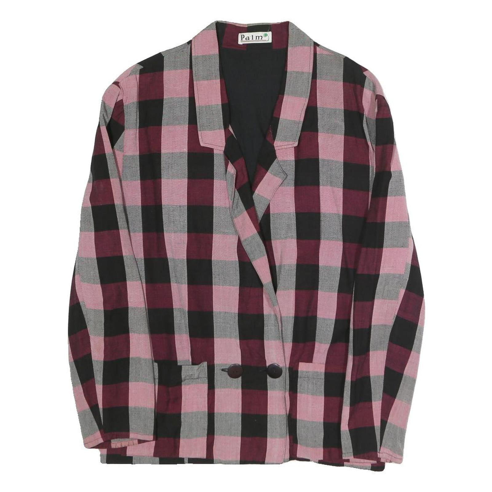 PALM Womens Pink & Grey Checked Casual Jacket XL Cotton Blend Button Fastening