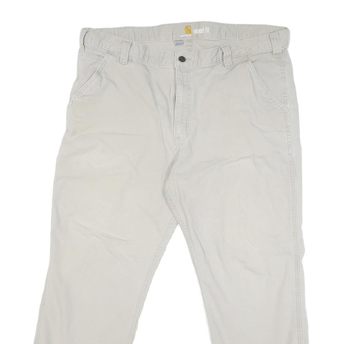 CARHARTT Mens Cotton Blend Cream Regular Fit Straight Leg Trousers W40 L27