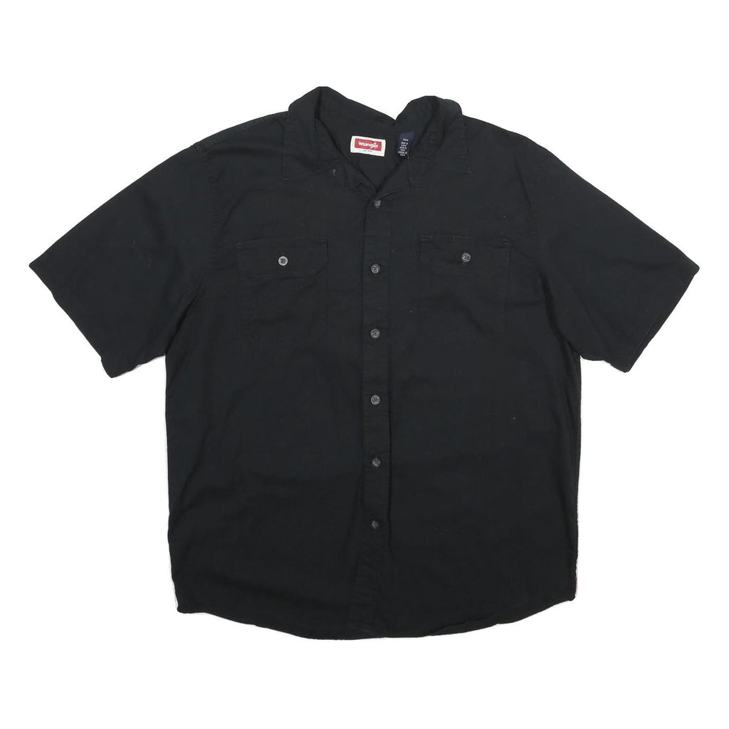 WRANGLER Mens Black Casual Cotton Blend Short Sleeve Shirt L Button Pocket