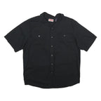 WRANGLER Mens Black Casual Cotton Blend Short Sleeve Shirt L Button Pocket