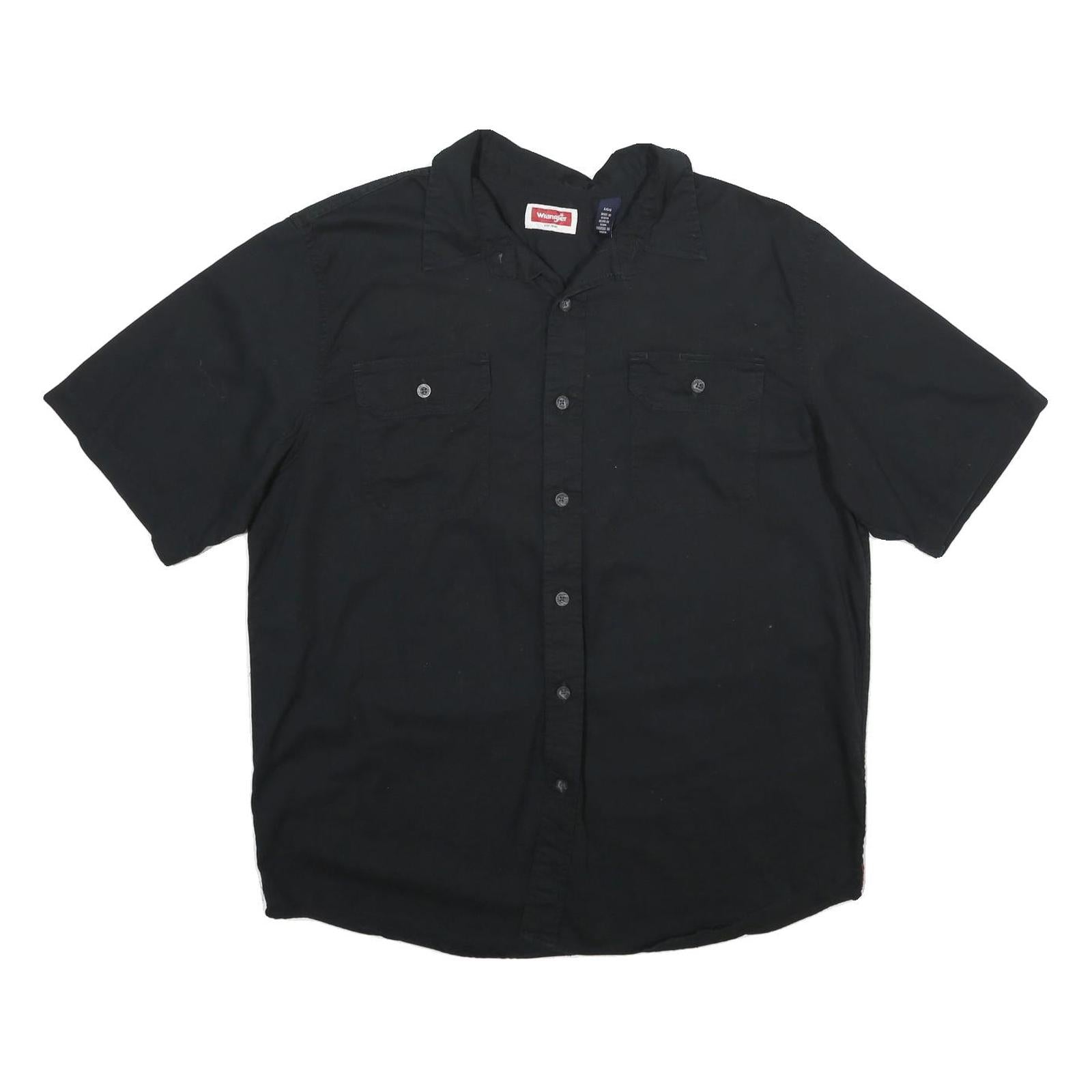 WRANGLER Mens Black Casual Cotton Blend Short Sleeve Shirt L Button Pocket
